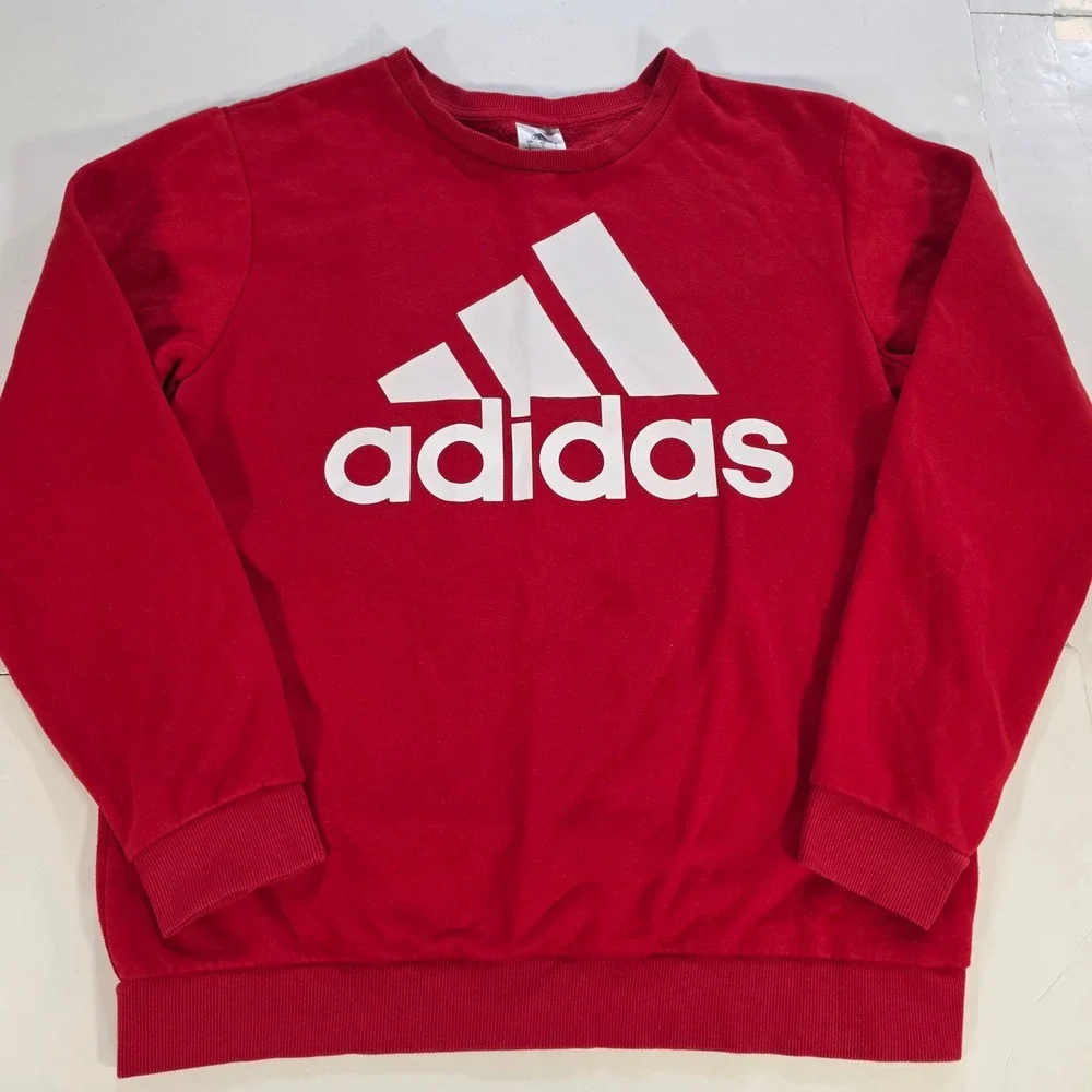 Adidas Red Badge of Sport Logo Fleece Crewneck Sweatshirt Mens Large New